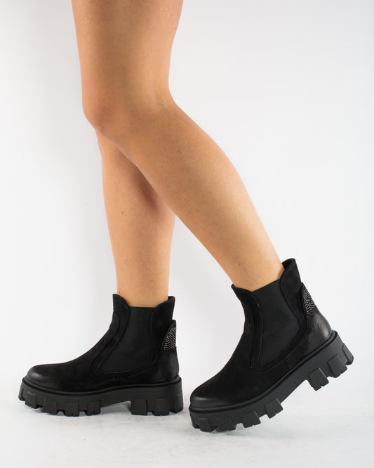 Ghete dama casual piele naturala PERLA 833 negru velur