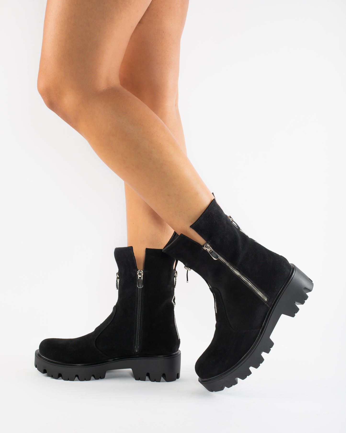 Women's casual boots, natural leather 1081, black velour