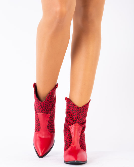 Ghete dama casual piele naturala LARISA Mexic leopard rosu