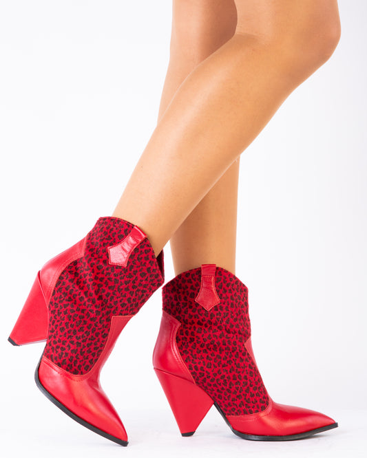 Ghete dama casual piele naturala LARISA Mexic leopard rosu
