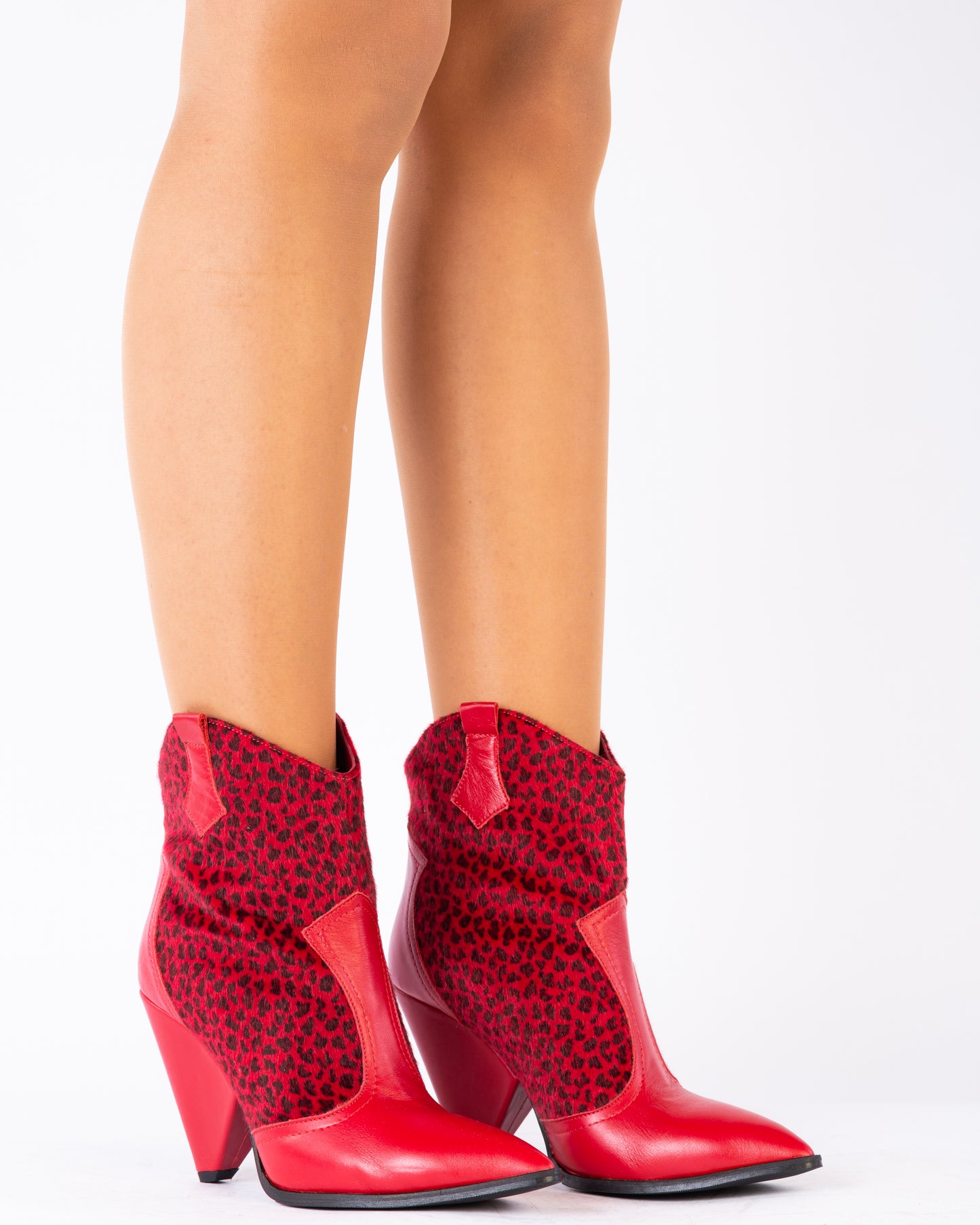 Ghete dama casual piele naturala LARISA Mexic leopard rosu