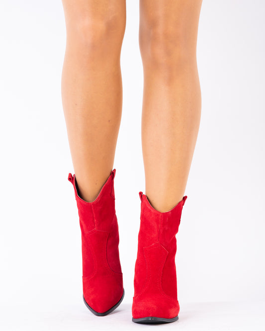 Ghete dama casual piele naturala LARISA Mexic rosu velur