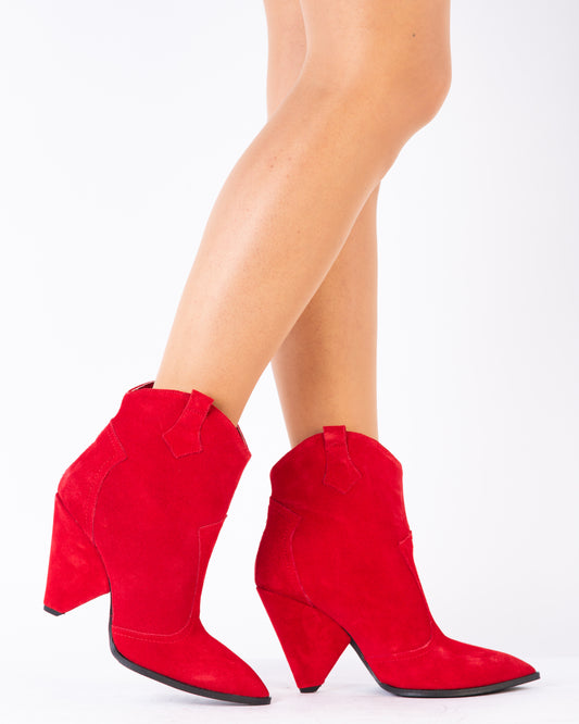 Ghete dama casual piele naturala LARISA Mexic rosu velur