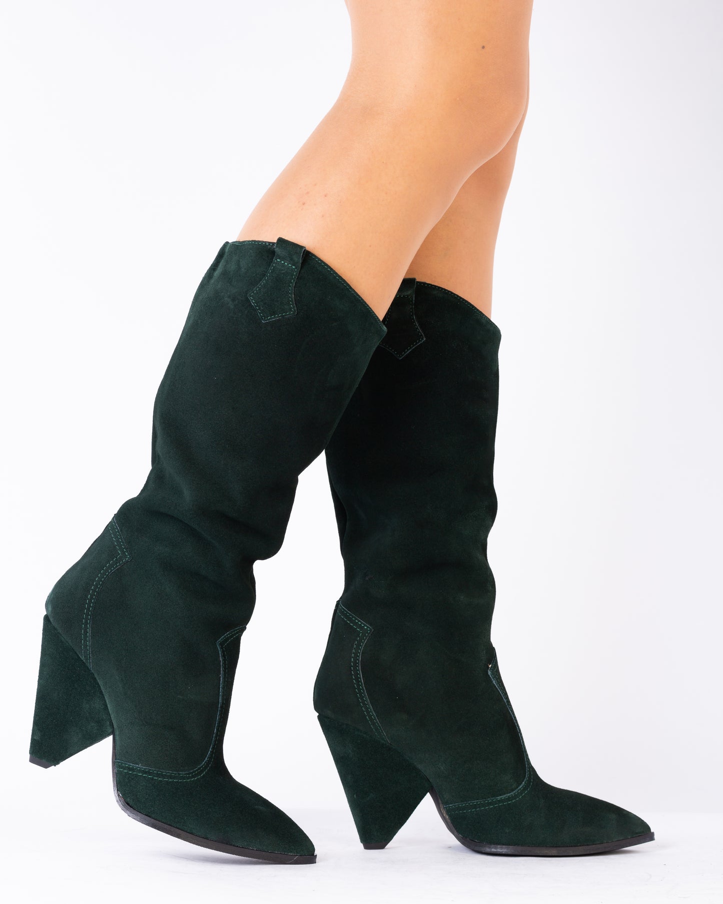Women's casual boots made of genuine leather LARISA Vegas green velour