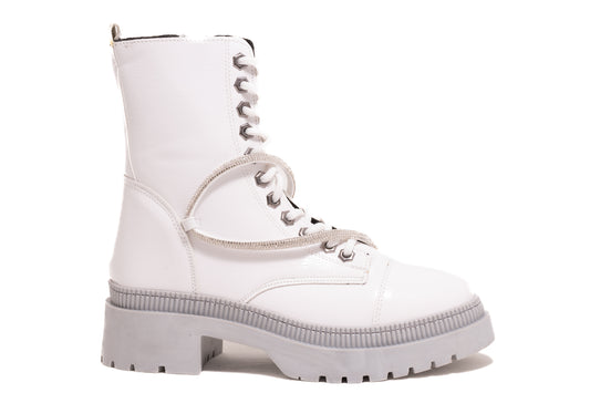 Ghete dama casual piele ecologica LONDON 9005-19 alb lac