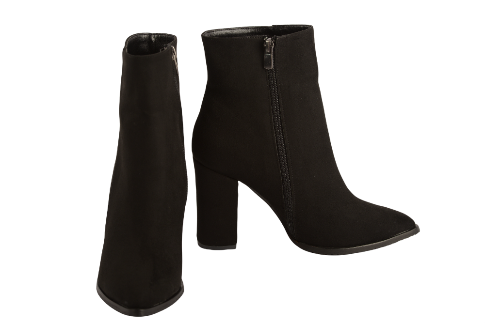 Elegant women's boots, eco-leather, black velour, Corina