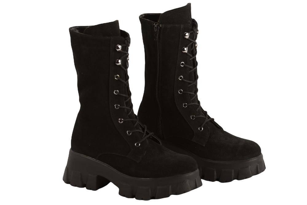 Ghete dama casual piele naturala PERLA 1313 negru velur