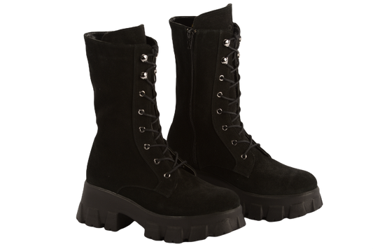 Ghete dama casual piele naturala PERLA 1313 negru velur