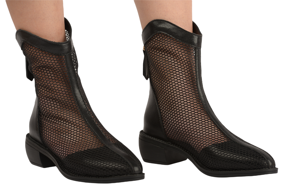 Women's casual boots, natural leather, FORMAZIONE 037, black, mesh
