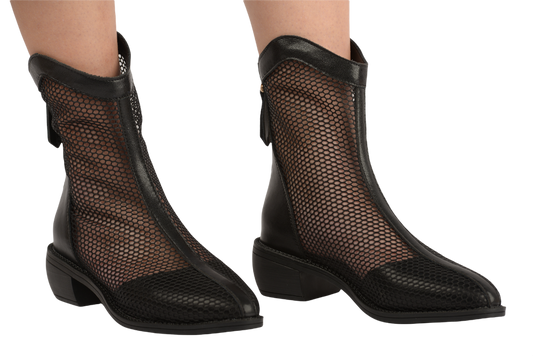 Ghete dama casual piele naturala FORMAZIONE 037 negru plasa