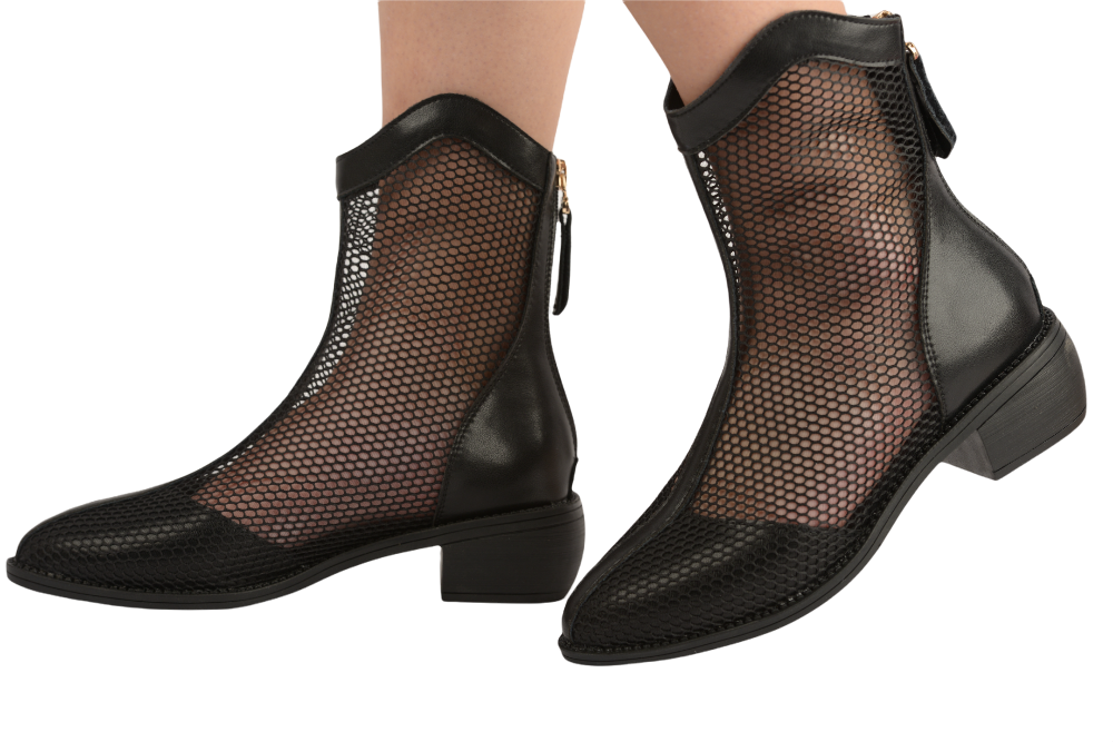 Women's casual boots, natural leather, FORMAZIONE 037, black, mesh