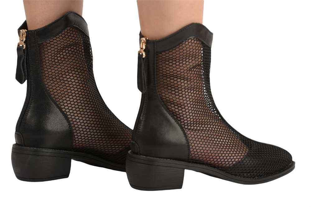 Women's casual boots, natural leather, FORMAZIONE 037, black, mesh
