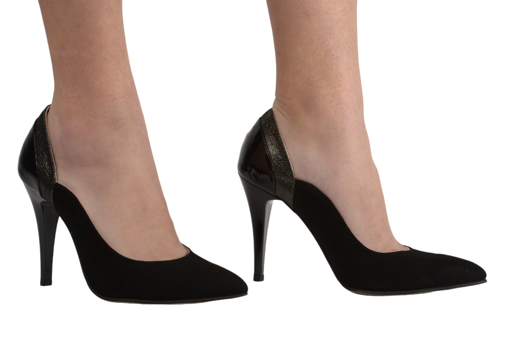 Pantofi dama eleganti piele naturala ANTONIO 311-1 negru argintiu