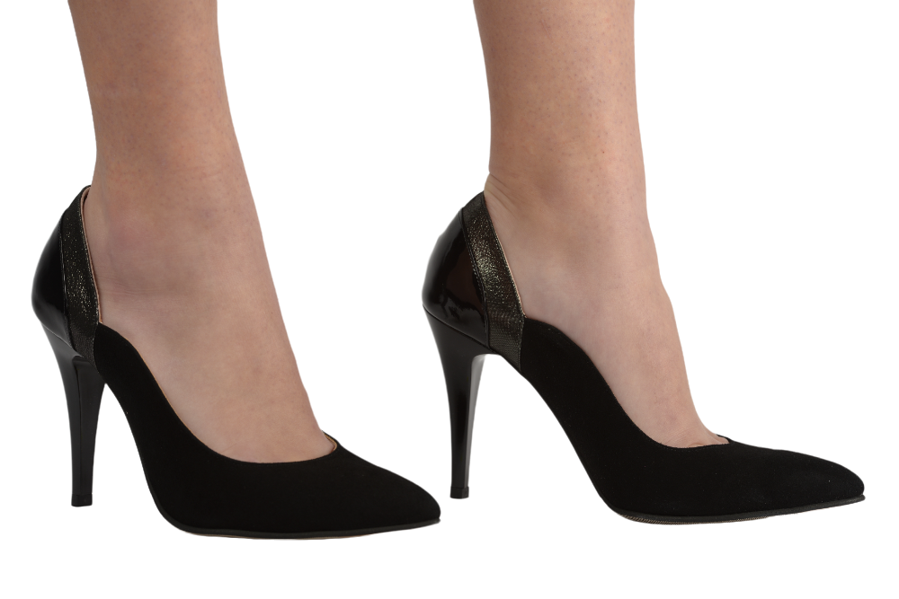 Pantofi dama eleganti piele naturala 311-1 negru argintiu