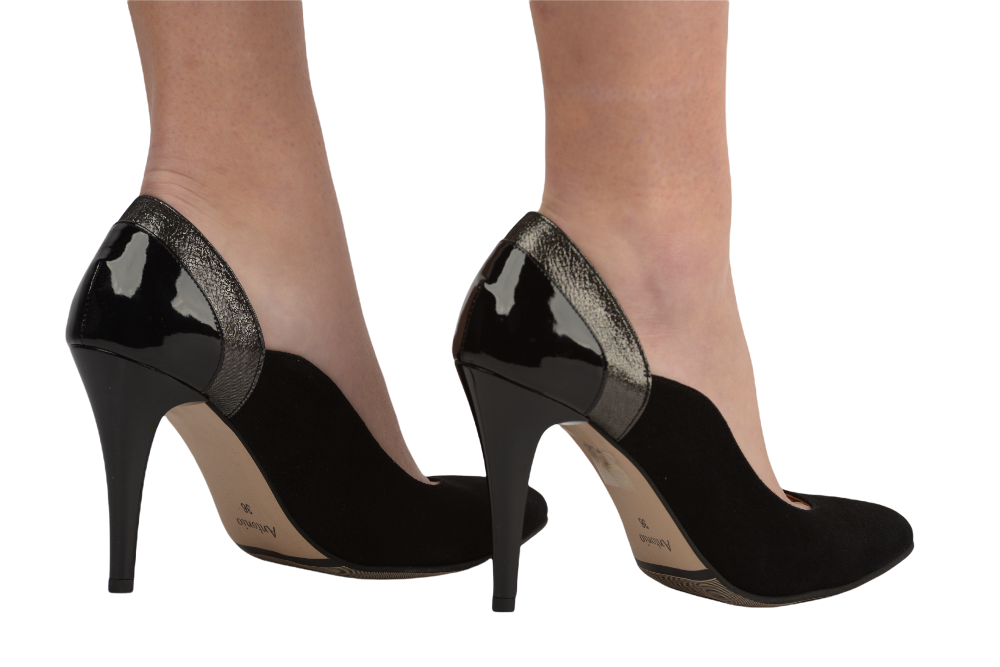 Pantofi dama eleganti piele naturala ANTONIO 311-1 negru argintiu
