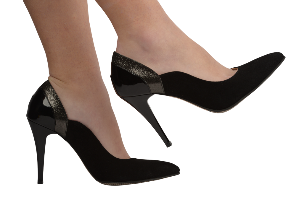 Pantofi dama eleganti piele naturala 311-1 negru argintiu