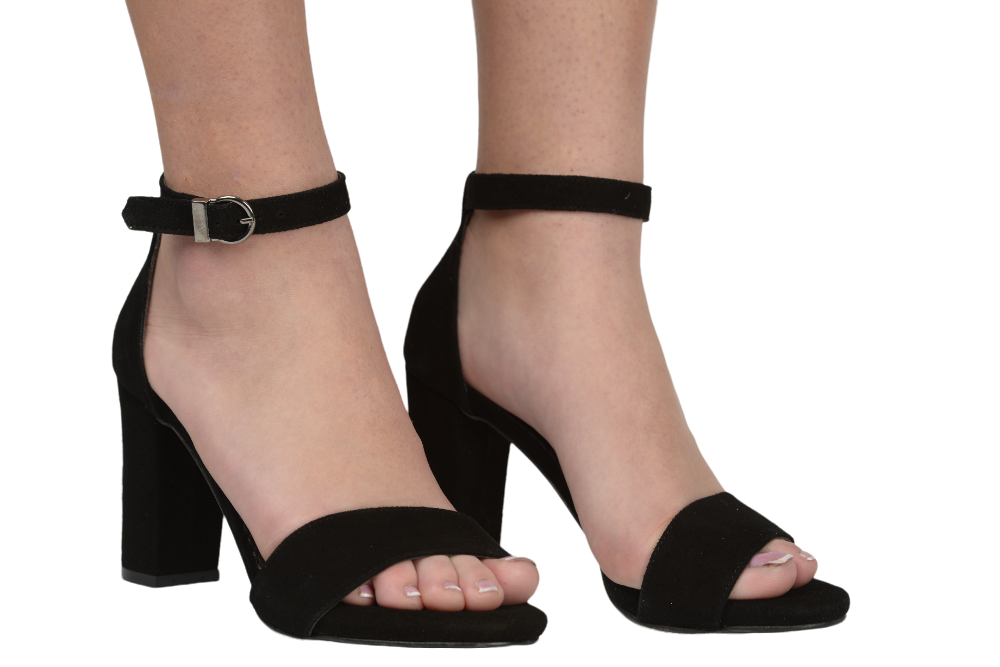 Elegant women's sandals, genuine leather A51, black velour
