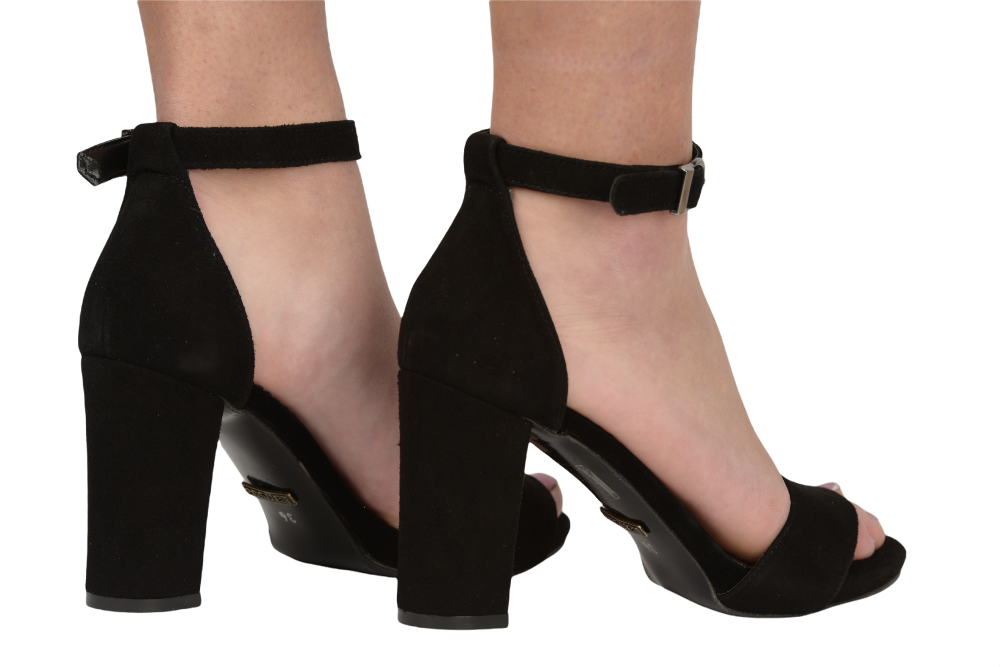 Elegant women's sandals, genuine leather A51, black velour