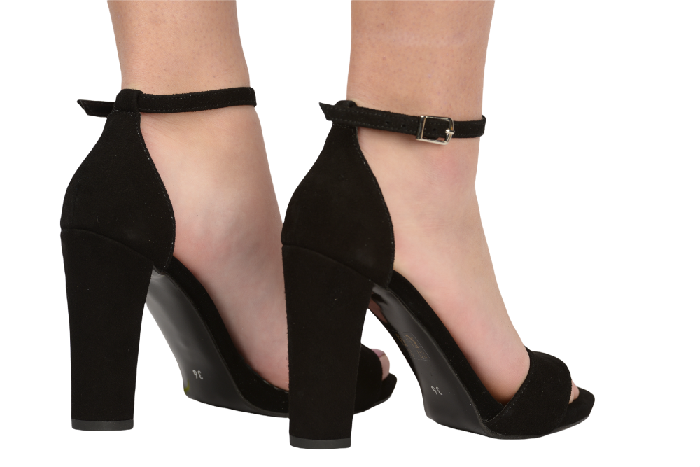 Elegant women's sandals made of genuine leather LARISA A22 black velour