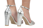 Sandale dama elegante piele naturala A22 argintiu cristal
