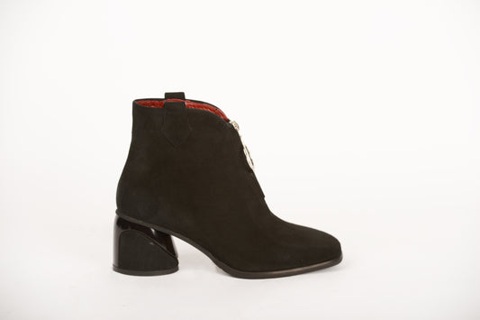 Ghete dama elegante piele naturala JOHAN 156 negru velur