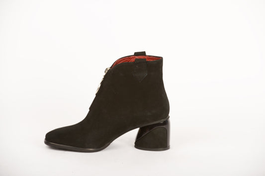 Ghete dama elegante piele naturala JOHAN 156 negru velur