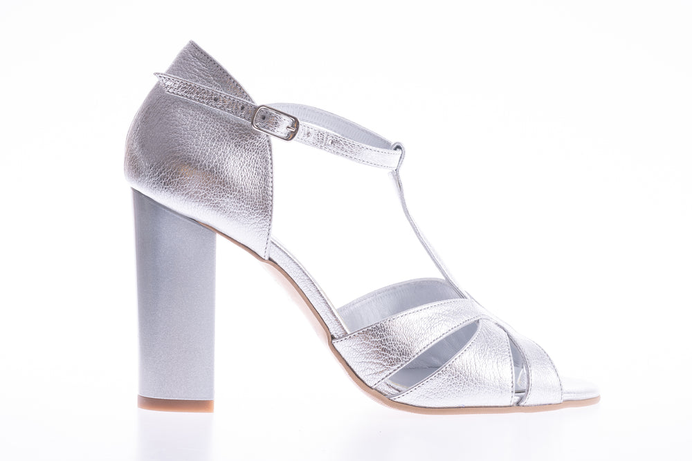Sandale dama elegante piele naturala 910 argintiu