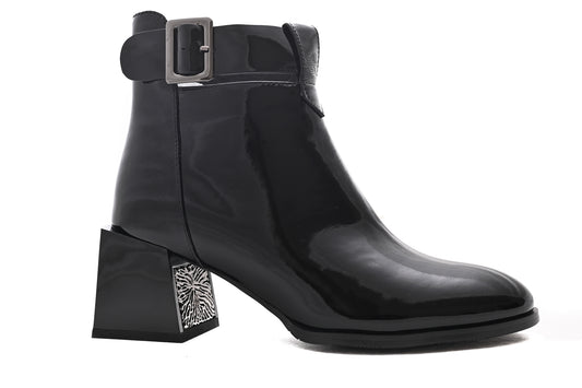 Ghete dama casual piele naturala FORMAZIONE 3839 negru lac
