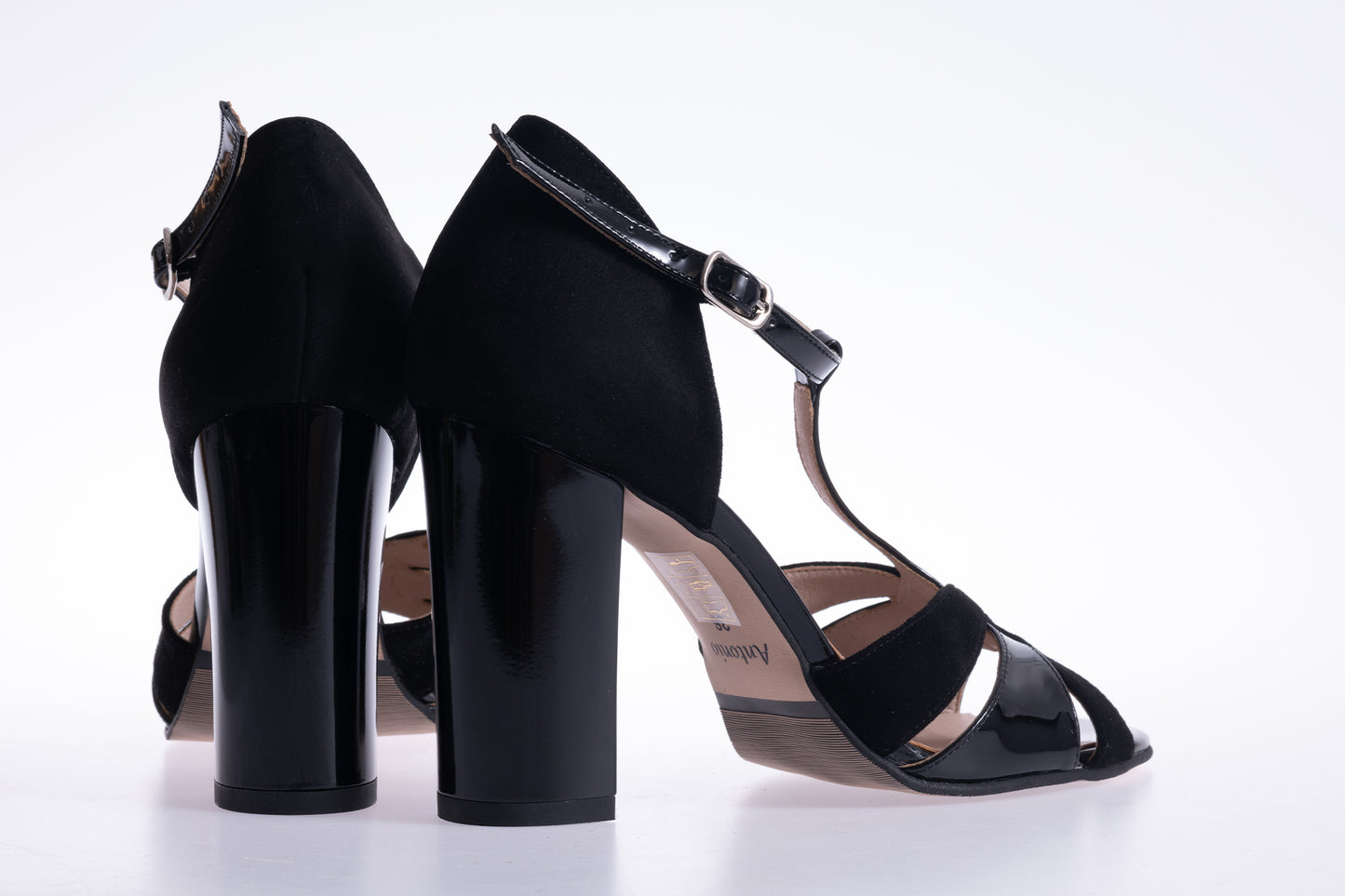 Elegant women's sandals made of genuine leather ANTONIO 910 black velour